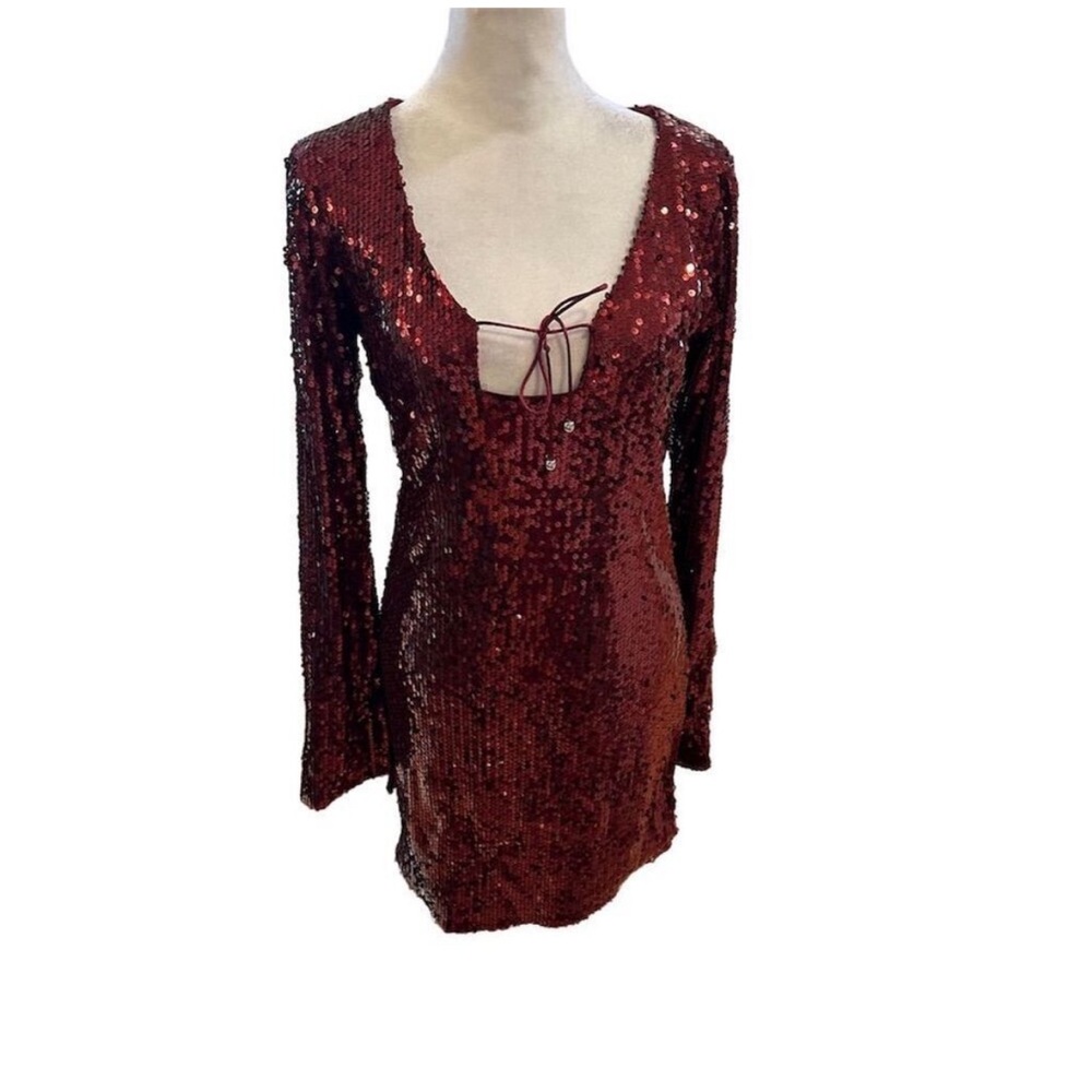Elodie Red Sequin Long Sleeve  Party Dress NWOT